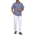 thumbnail image 2 of INSPIRE CHIC Father's Day Men's Plain Linen Chest Pocket Short Sleeve Contrast Color Collar Shirts 2XL Denim Blue, 2 of 4