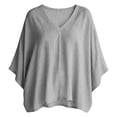 thumbnail image 7 of VBVC Women's V Neck Cotton Linen Blouse , Ladies' Batwing Sleeve Tunic Tops , Summer Lightweight Flowy Shirt For Women, Gray , S-3XL, 7 of 7