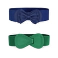 thumbnail image 1 of Cinturón elástico para mujer INSPIRE CHIC con hebilla en forma de 8, cinturones verde y decoración de lazo azul marino 68.6 cm/27" y 75 cm/29.5", 1 of 1