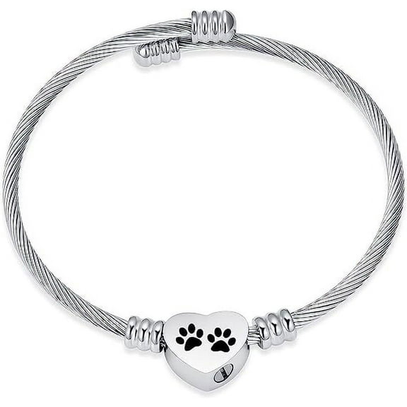 Adjustable Paw Print Urn Bangle Heart Cremation Bracelet for Ashes Memorial Human / Pet Urn Bracelet