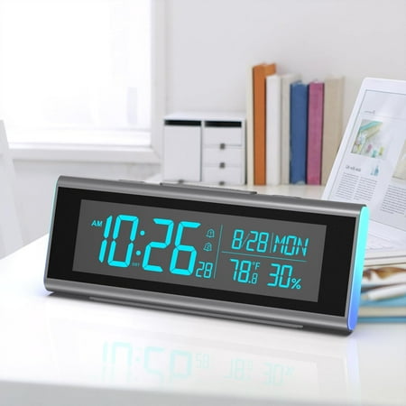 Onekawa 9 Desk Alarm Clock,Colorful LED Digital Clocks,Dimmer Bedside Clock with Adjustable Dual Alarm and Snooze,12/24H, DST for Home, Office, Elderly,Black