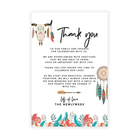 Koyal Wholesale Boho Dream Catcher Wedding Thank You Place Setting Cards for Table Reception, Dinner Plates, 56-Pack