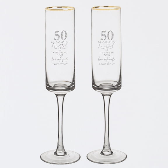 50 Years Together Champagne Flute Set – Love Story Design