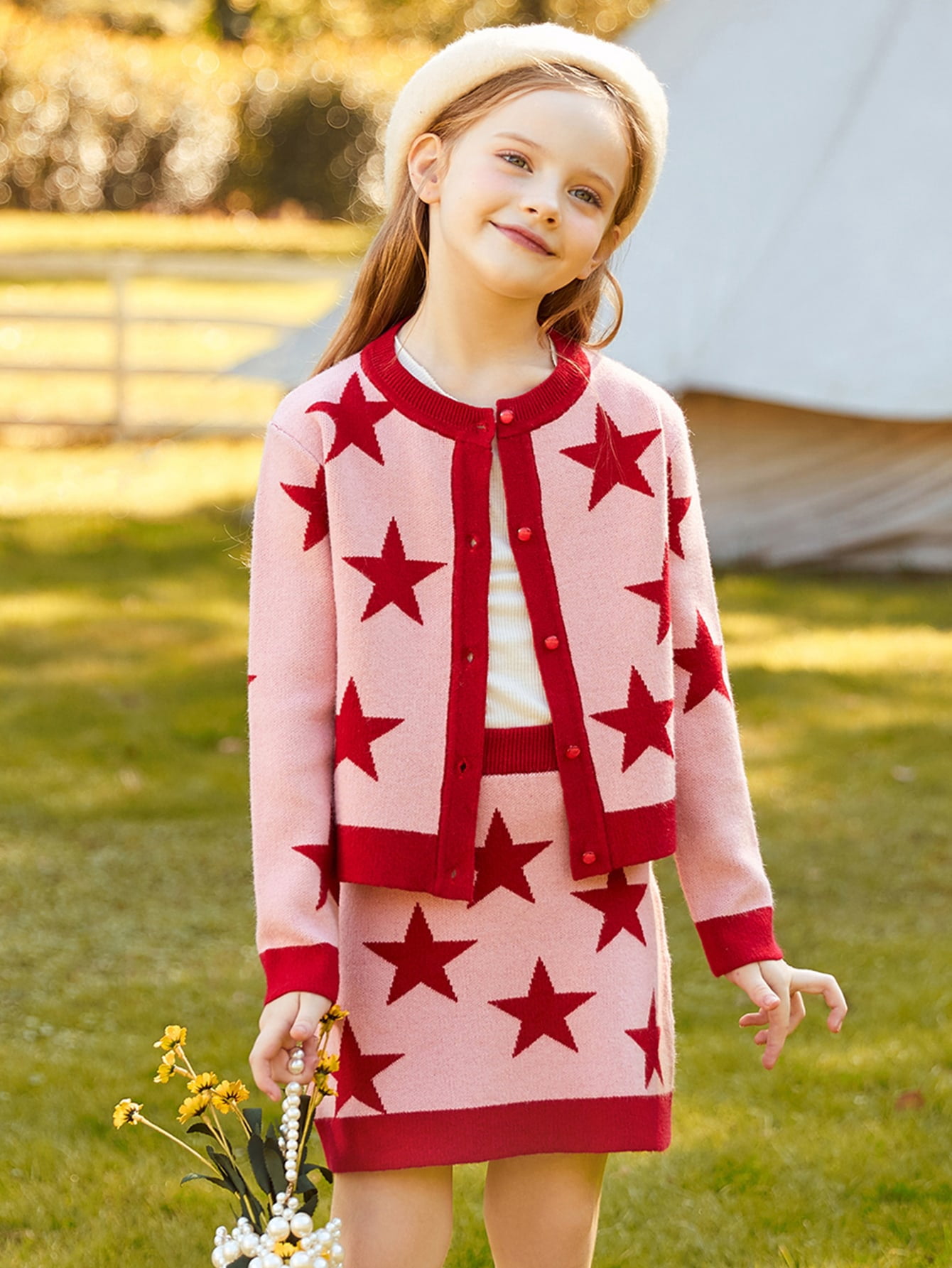 Dressy Girls Star Pattern Button Front 