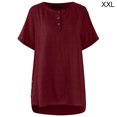 thumbnail image 1 of Camiseta a cuadros Mujer Blusa de manga corta con botones de verano Top suelto, rojo vino, XXL Eigraketly AP001353-17, 1 of 7