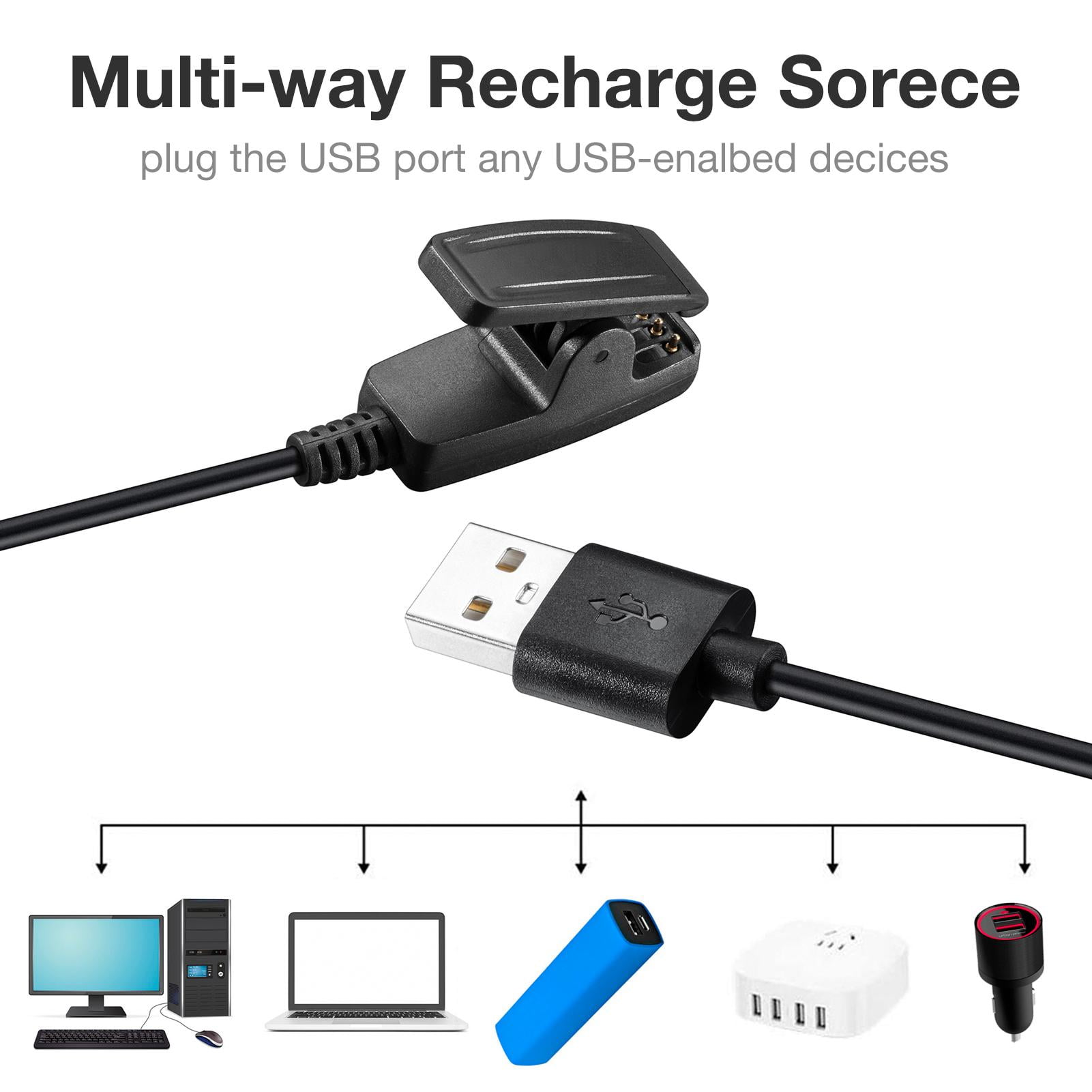 Compatible con Garmin Lily Charger, cargador de repuesto Youkei Cable de  carga USB Clip compatible con Garmin Lily (negro)