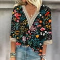 thumbnail image 2 of Levmjia Summer Womens Plus Size Tops Short Sleeve Fashion Women's V-Neck 3/4 Sleeve Lace Splicing Floral Print Casual T- Shirt Blouse Tops, 2 of 5