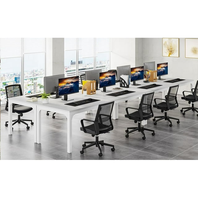 Tribesigns Table de Conférence Blanc et Noir de 78,74 Pouces, Grand Bureau de Réunion et de Séminaire de Bureau avec Pattes en Métal et Patins de Pieds Ajustables, 6–8 Places, Table Seulement Incluse