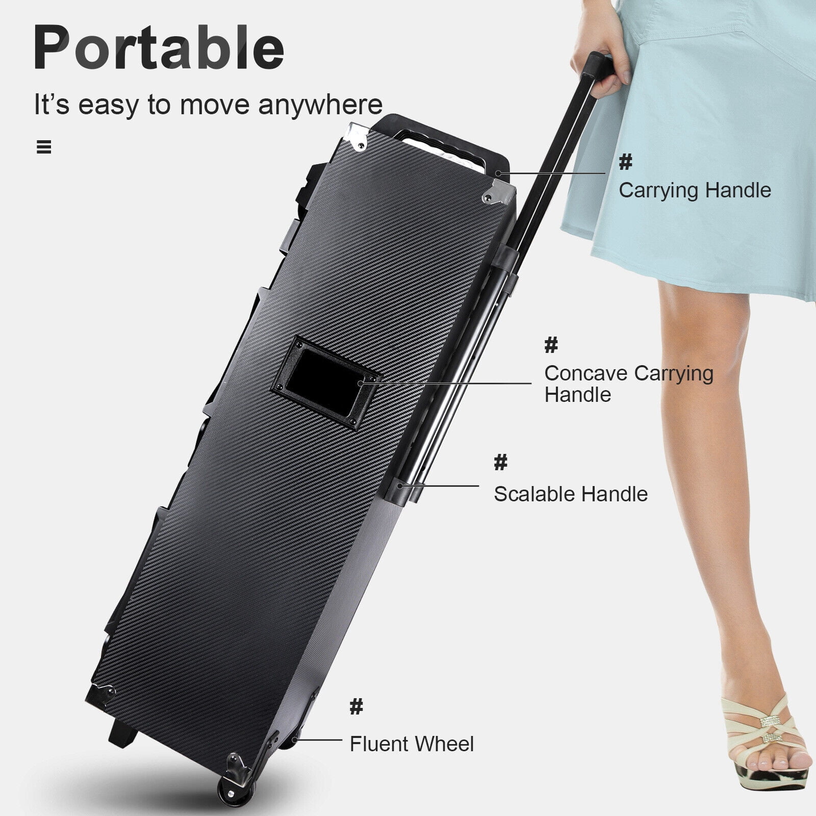 Lohoms Portable Wireless Speaker, Dual 10 Inch Woofer & Dual 2 Inch Tweeter High Powered Portable Trolley Bluetooth Speaker System, Microphone, Remote, Handle, Wheels, DJ LED Light