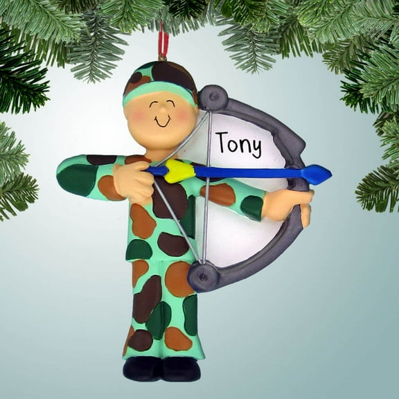 Personalized Bow Hunter with Blue Arrow Christmas Ornament - Hunting Trip - Deer Hunter - Duck - Elk - Camping - Great Gift Ideas