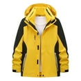 thumbnail image 2 of Zip Up Mens Big and Tall Jackets Hooded Waterproof Yellow Rain Jacket Windbreaker Color Block Winter Clothes for Men, 2 of 3