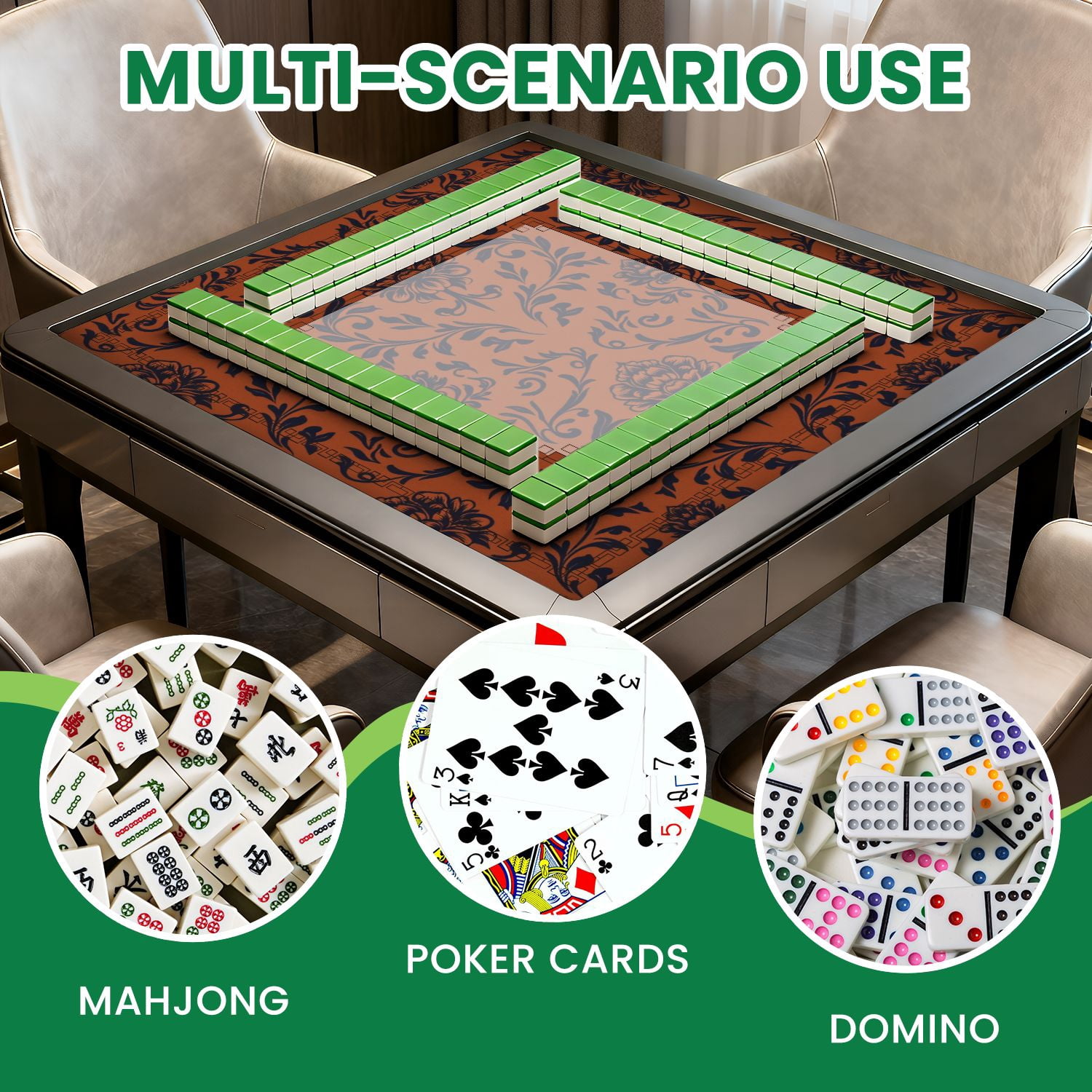 Mahjong Mat 31.5" x 31.5" Hand drawn batik seamless boho floral block print Non-Slip Noise Reduction American Mahjong Tiles Table Cover for Dominoes Poker Card Board Games Gift