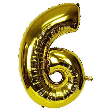 Just Artifacts Glossy Gold (30-inch) Decorative Floating Foil Mylar Balloons - Number: 6 - Letter and Number Balloons for any Name or Number