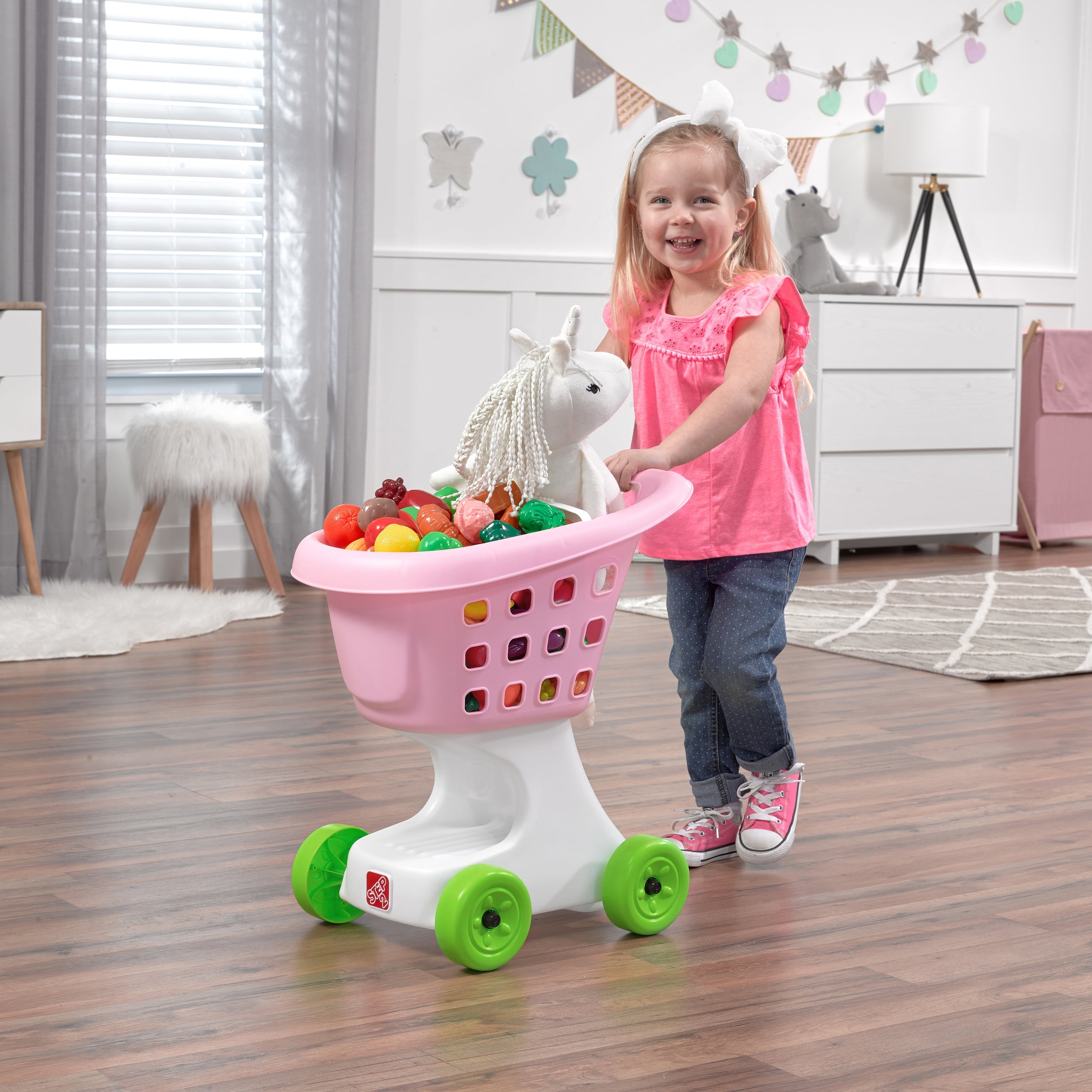 Step2 Little Helper's Pink Toddler Plastic Shopping Cart for Girls