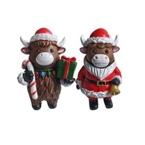 2PCS Highland Cow Figurines Christmas Santa Candy Cane Highland Cow Gnomes Scottish Resin Statue Calf Lovers Gifts for Xmas Home Garden Kitchen Office Tiered Tray Table Decor