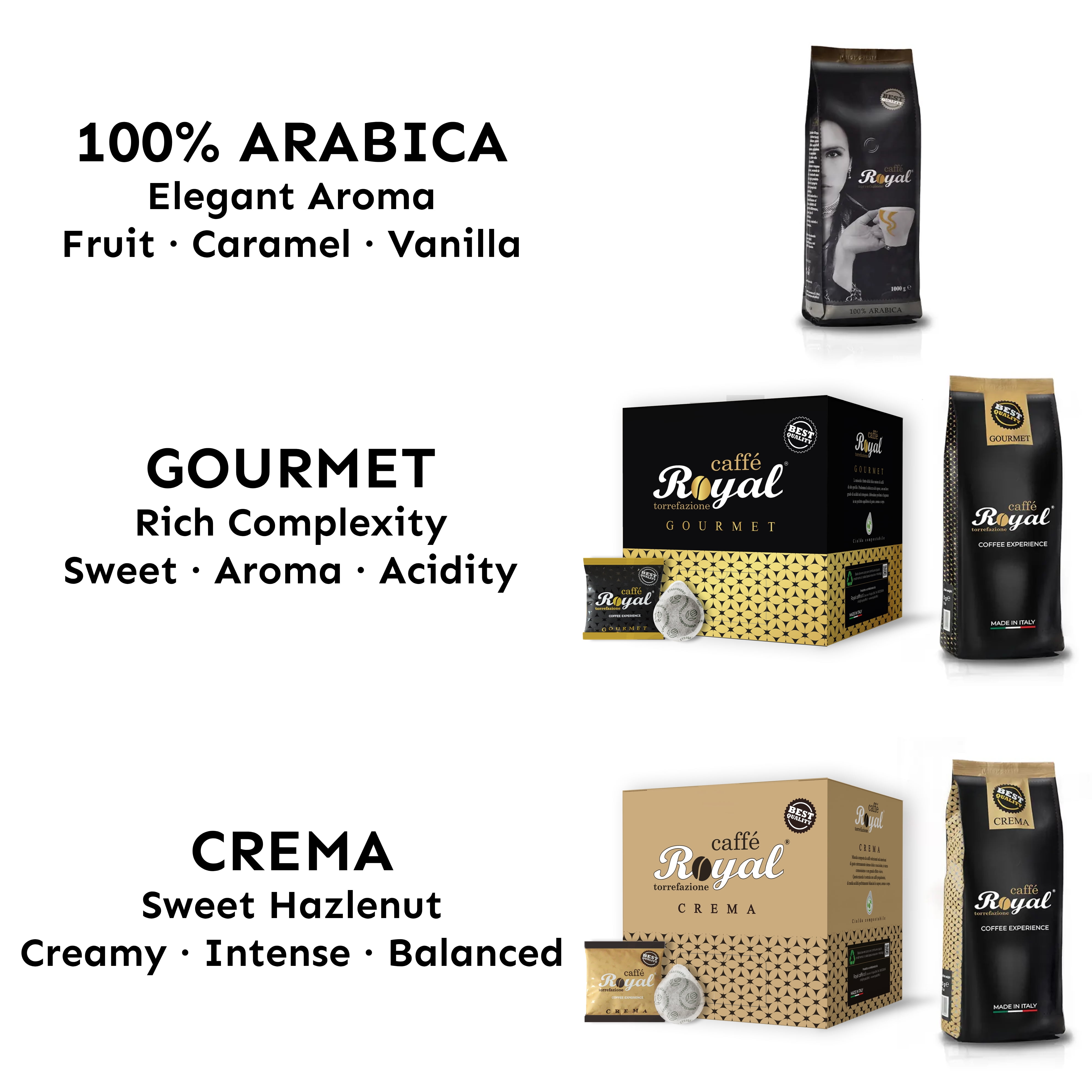 Royal Caffé Italian Coffee Pods, Crema Blend Medium Dark Roast, Arabica & Robusta Beans, for Nespresso Original Machine Compatible, 100 Count (1 Pack) Capsules, Made in Italy