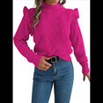 thumbnail image 2 of Suéteres de Mujer, Suéter de Cuello Redondo con Volantes, Larga, Color Liso, Holgados, para Invierno 2025. Rosa Roja L, 2 of 9