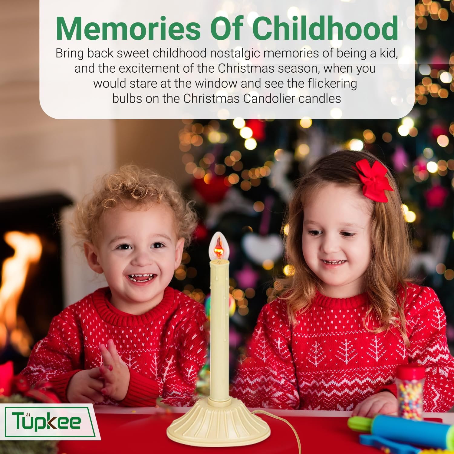 Tupkee Christmas Candolier Window Candle  with Flickering Bulb  Single Indoor -Flameless Electric Window Candle Candelabra - 2 Pack