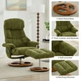 thumbnail image 3 of Ergonomic Recliner Chair with Ottoman, 360° Swivel Lounge Chair with Footrest, Chenille Fabric, 5-Point Vibration Massage, Seat Heating & 140° Adjustable Backrest for Home or Office, Green, 3 of 9