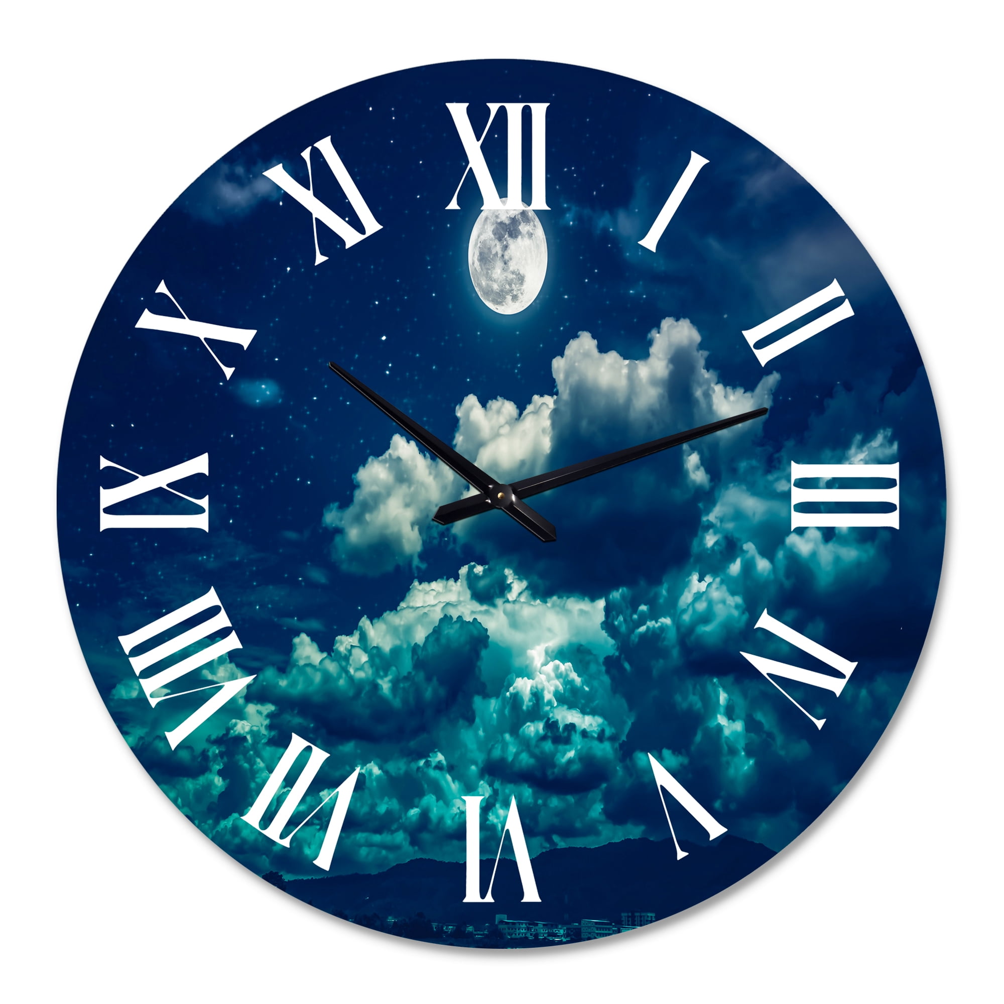 Designart 'Full Moon In Cloudy Night Sky Ii' Nautical & Coastal Wall Clock