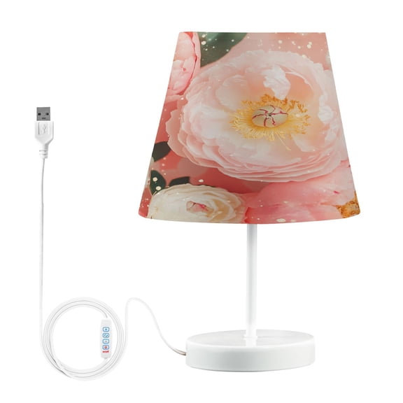 BZSMCE Table Lamp Creative Pink and White Peonies Sparkles Simple Pattern Night Light