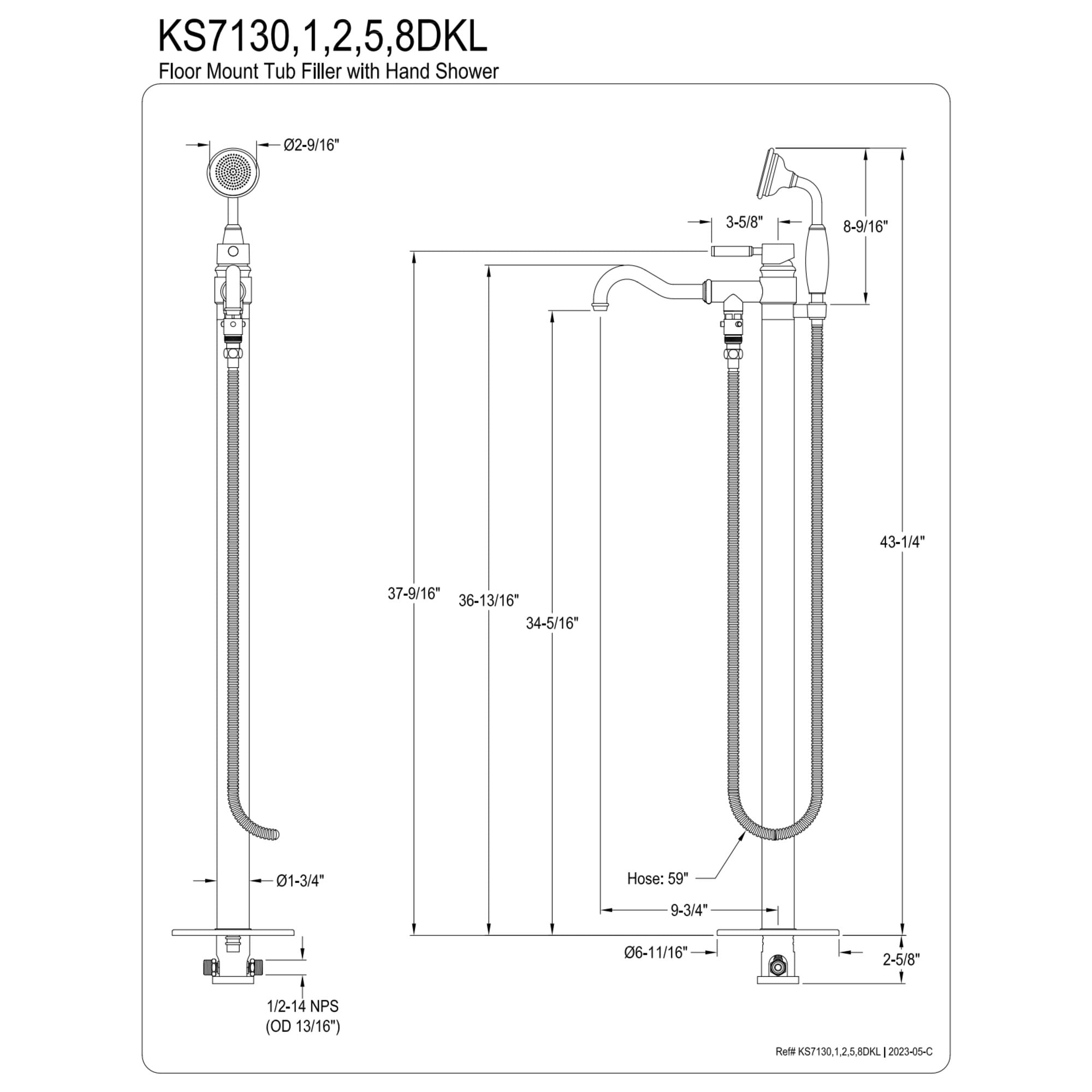 Kingston Brass KS7132DKL Kaiser Freestanding Tub Faucet with Hand Shower, Polished Brass