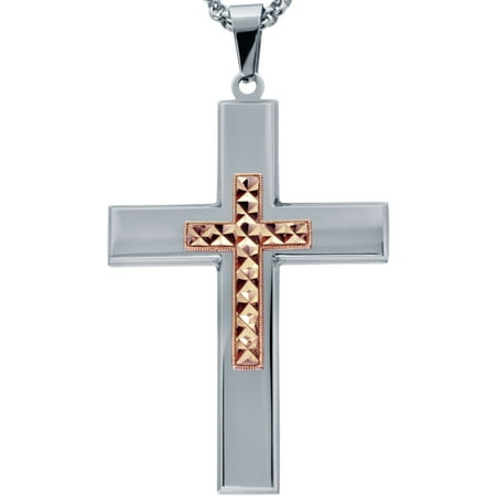 Jewelry Men's Stainless Steel Cross with Rose Gold Tone Diamond Cut Cross with