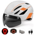 thumbnail image 1 of Casco de bicicleta, casco de motocicleta con luz trasera recargable a prueba de agua, visera magnética desmontable, protección UV para hombres y mujeres., 1 of 6
