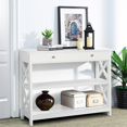 thumbnail image 3 of Fullfurnique Wooden Console Table with 1 Drawer and 2 Open Shelves, White, 3 of 9