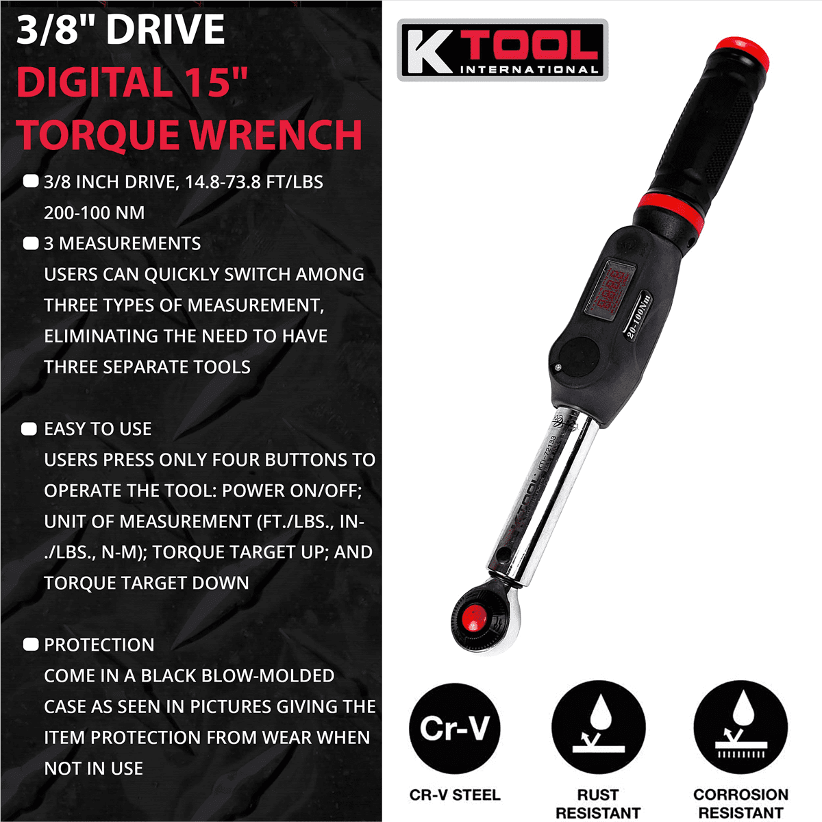K-Tool 72133 3/8-" Drive Digital 15" Torque Wrench