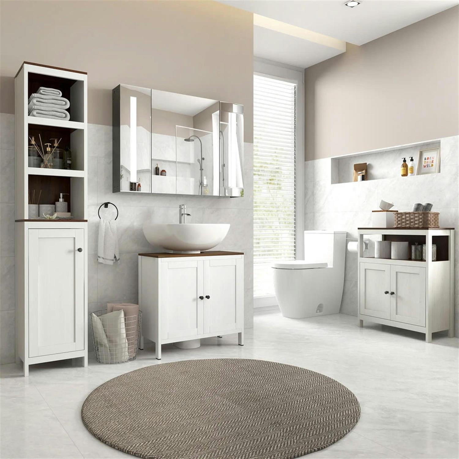 Demi Bonn 23" Freestanding Bathroom Vanity with U-Shape Cut-Out and Adjustable Shelf, Pedestal Sink 2-Door Cabinet, Under Sink Cabinet, White