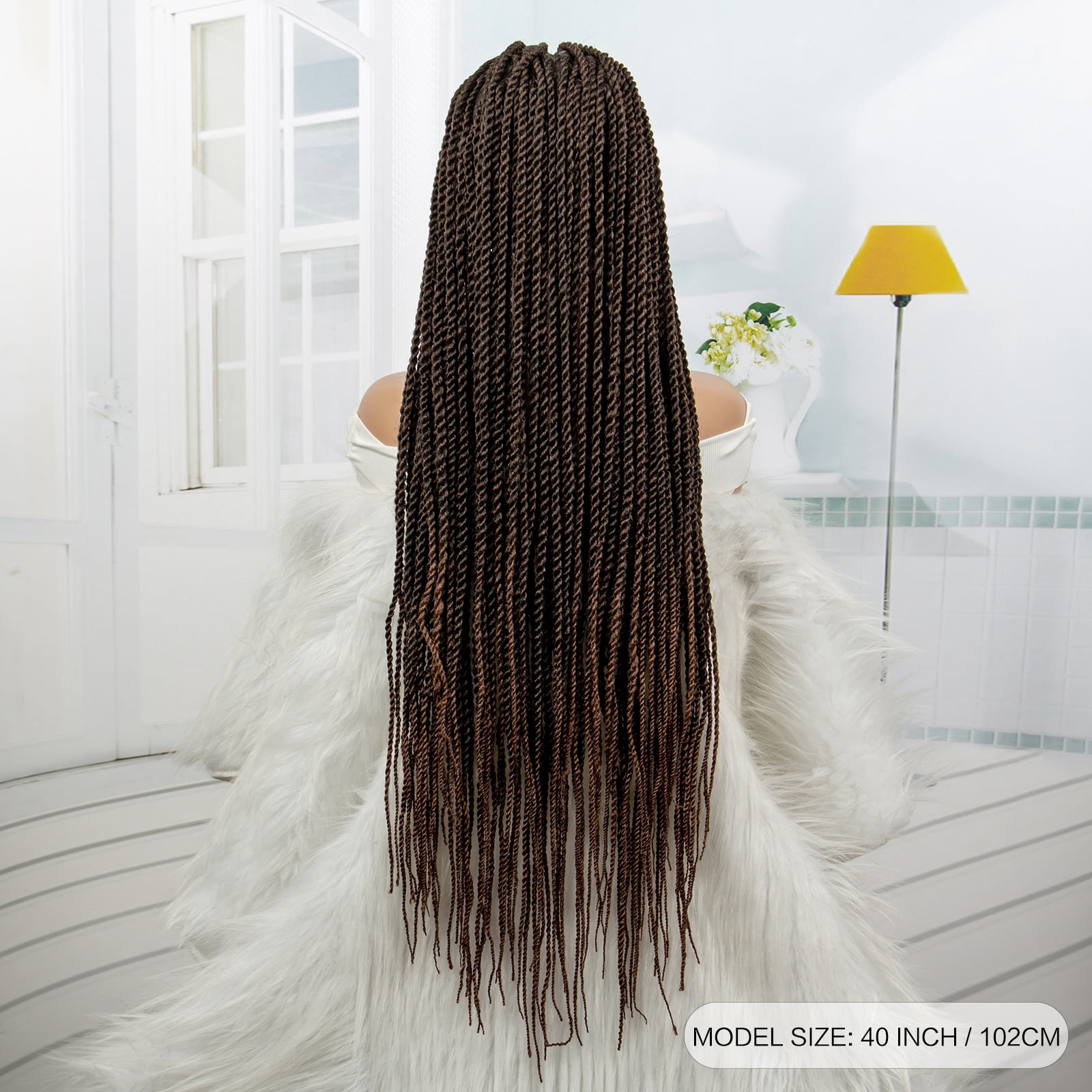 Super Long 40 Inches Twist Braided Wigs Synthetic Full Lace Frontal Wig Knotless Braiding Wigs Pre Plucked with Baby Hair for Black Women 1B/30 Color