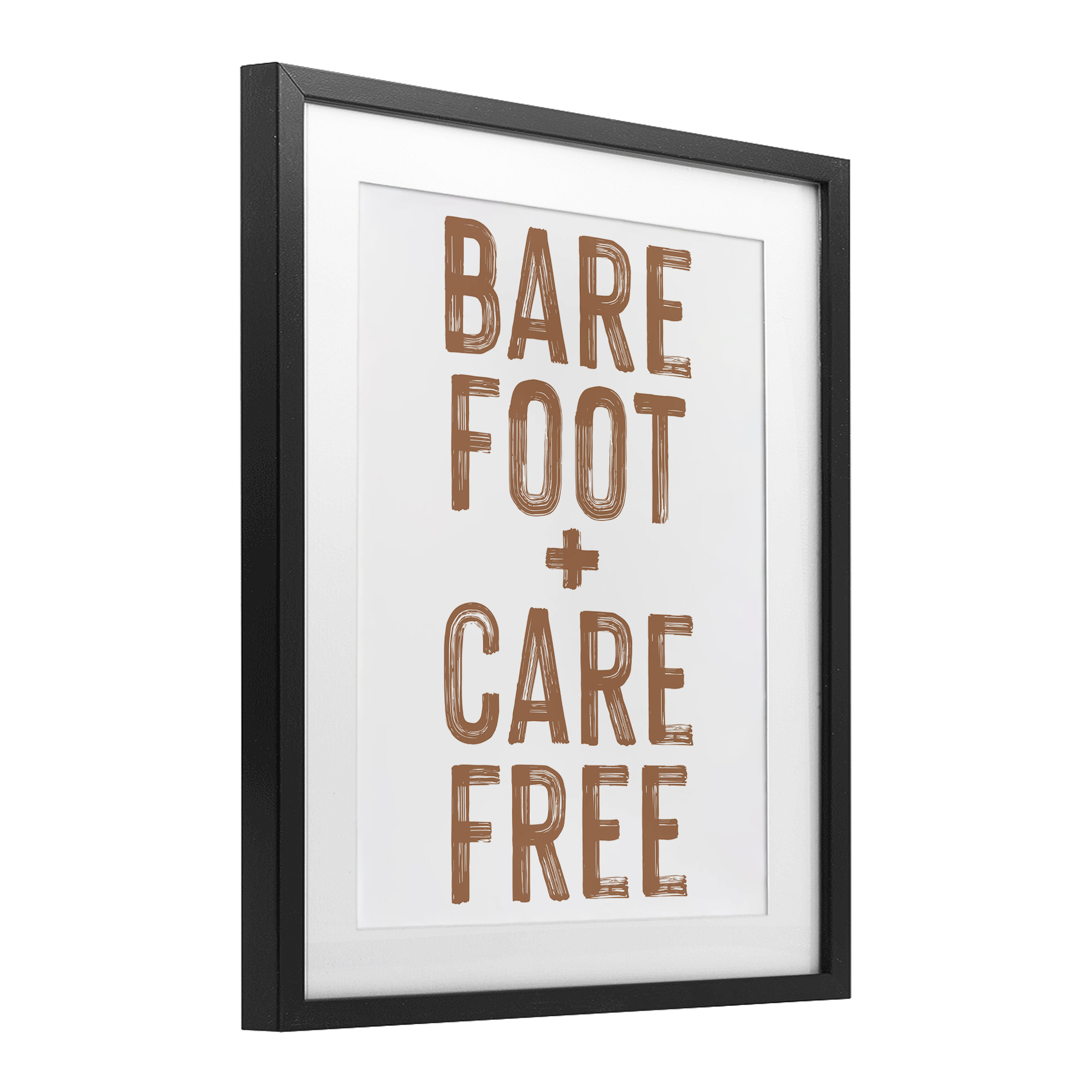 Barefoot Carefree Summer Sentiment Black Framed Print Under Glass, design by Lettered and Lined