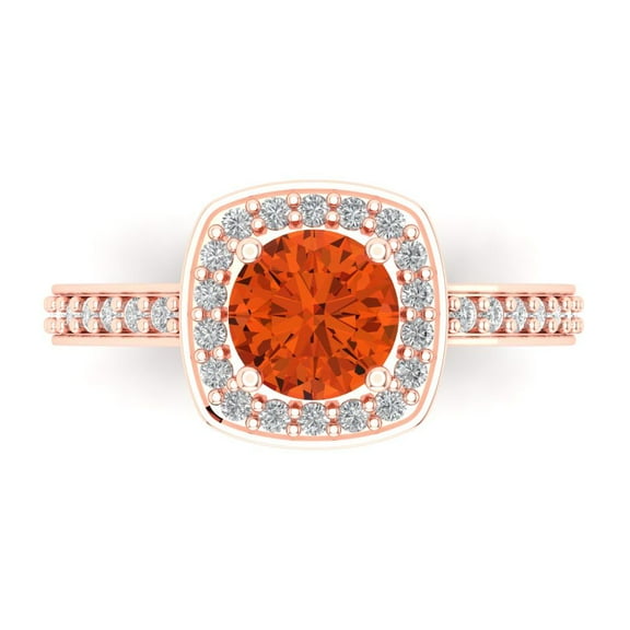 Solitaire with Accents Engagement Ring for Women - 1.335ct Simulated Red Diamond in 14K Rose Gold Promise Ring