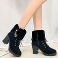 thumbnail image 6 of Tawop Womens Winter Boots Chunky Heel Lace Up Winter Fall Black Boots, 6 of 7
