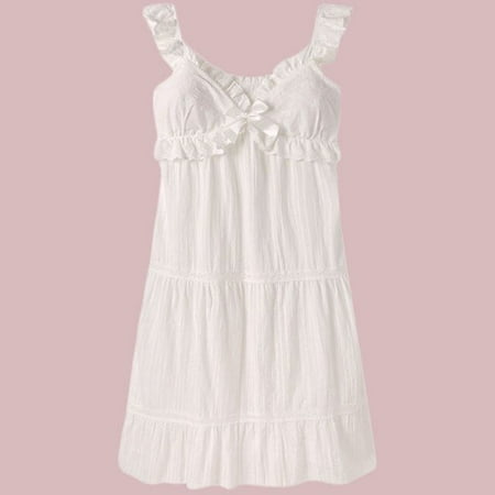 

CoCopeaunt Cotton Nightdress Woman Princess Sleepwear Cute Nightgown Kawaii Sundresses Nightie Lace Home Clothes White Fairy Dress