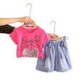 thumbnail image 5 of CAZOFW Summer Toddler Girls 2 Piece Outfits,Cotton Short Sleeve Top and Jean Shorts Set,Size 3-4t, 5 of 6