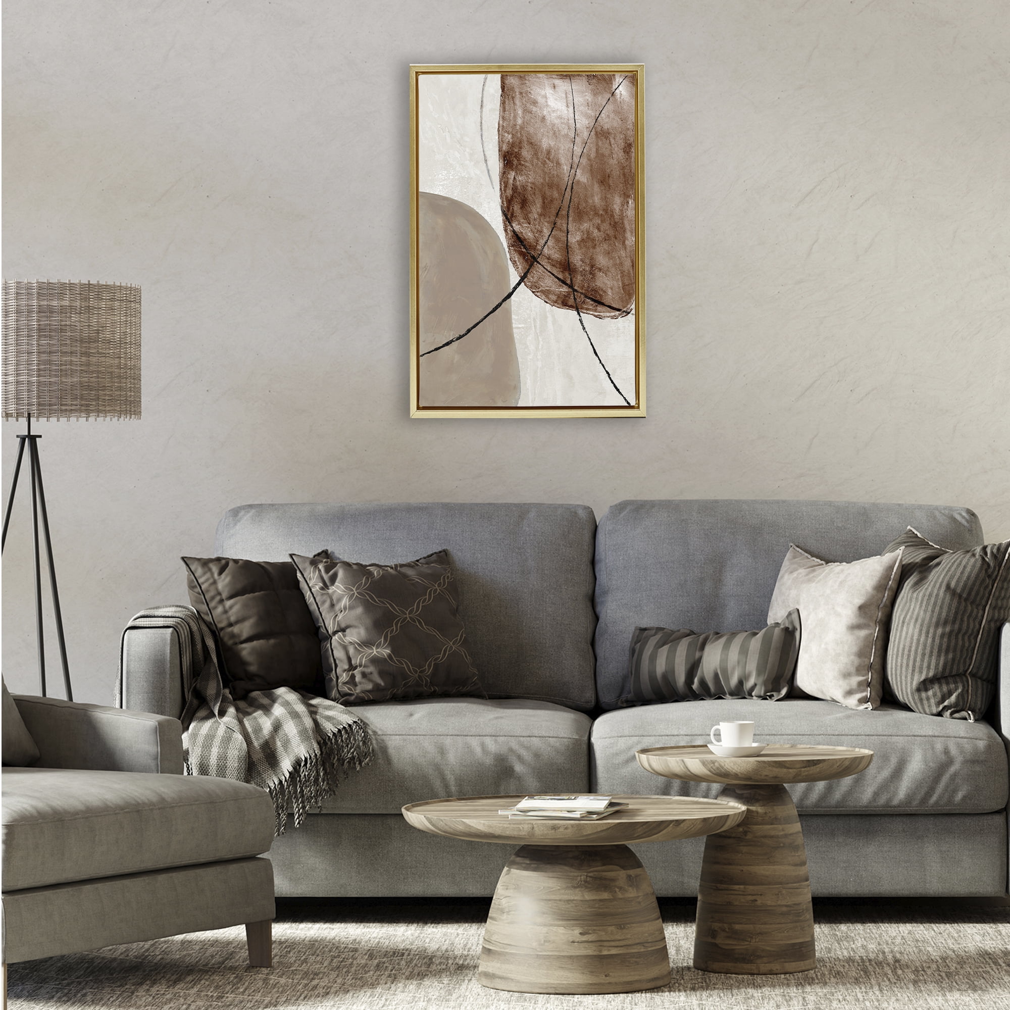 Stupell Industries Taupe & Brown Abstract Gold Framed Floater Canvas Wall Art, design by Merri Pattinian