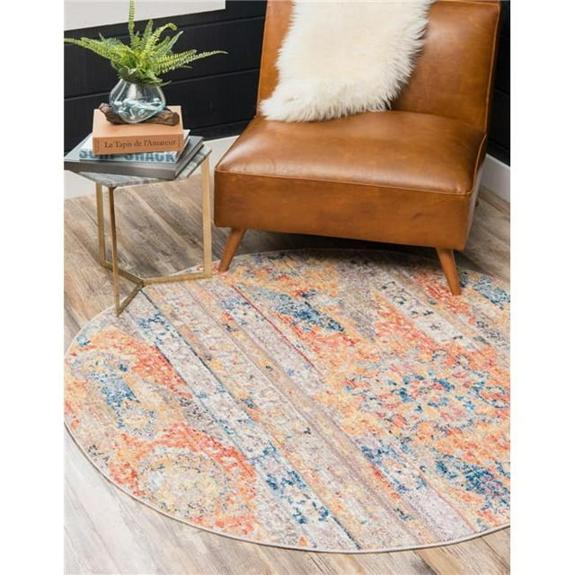 Unique Loom 3143017 5 x 5 ft. Prado Basilica Round Rug, Orange