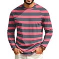 thumbnail image 2 of Dwelliawo Men's Long Sleeve Striped Shirts Crew Neck Spring Fall Casual T-Shirts Regular Fit Soft Basic Tops Pink 4xL, 2 of 4