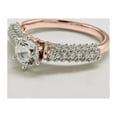 thumbnail image 3 of Halo Jewelers 10k Rose Gold Center 5MM Round Cut Lab Created Moissanite And Natural Diamond Ladies Vintage Solitaire Engagement Ring For Women (1.00 Cttw) Ring Size-5.5, 3 of 6