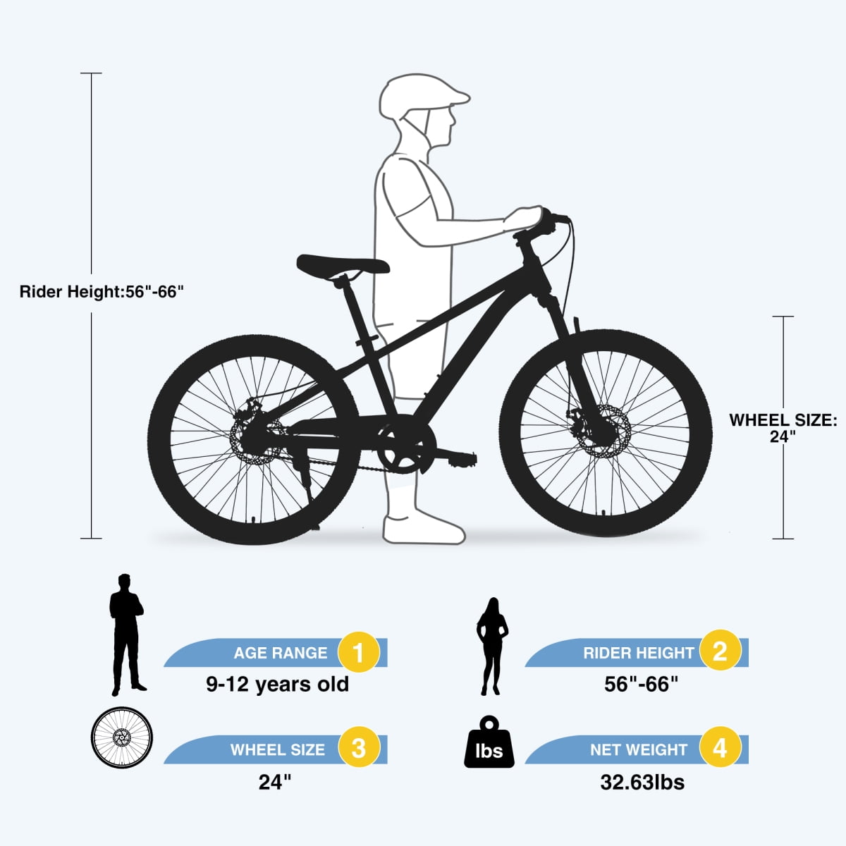 LuckyNote Mountain Bike 24 Inch MTB, Steel Frame, Single Speed, Double Disc Brake, Blackish Green