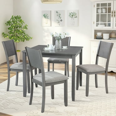 Sumdeal Simple style Wood Dining Chairs Set of 4, Kitchen Chairs with Padded Seat, Gray Side Chairs for Dining Room