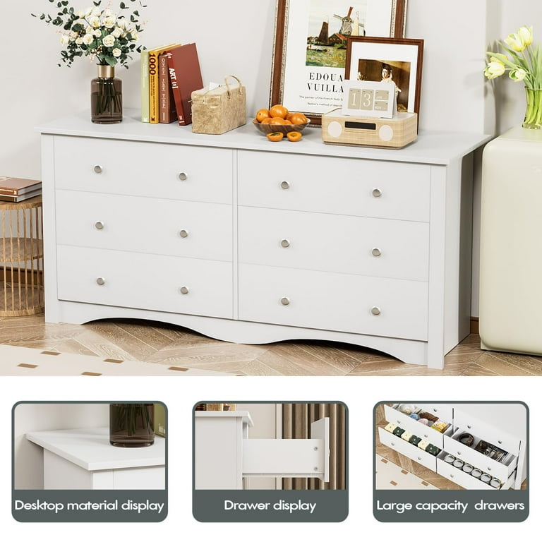 Furmax 6 Drawer Double Dresser, Wide Wood Chest of Drawers Storage