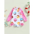 thumbnail image 2 of Bagilaanoe Toddler Baby Girls One-Piece Swimsuit Donut Print Long Sleeve Zipper Rashguard Swimwear 12M 18M 24M 3T 4T 5T Kids Ruffle Bathing Suit, 2 of 9