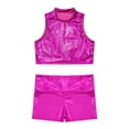 thumbnail image 3 of Jizyo Kids Girls 2Pcs Shiny Metallic Crop Tank Top with Booty Shorts Ballet Dance Jazz Hip Hop Rose Red 6, 3 of 5