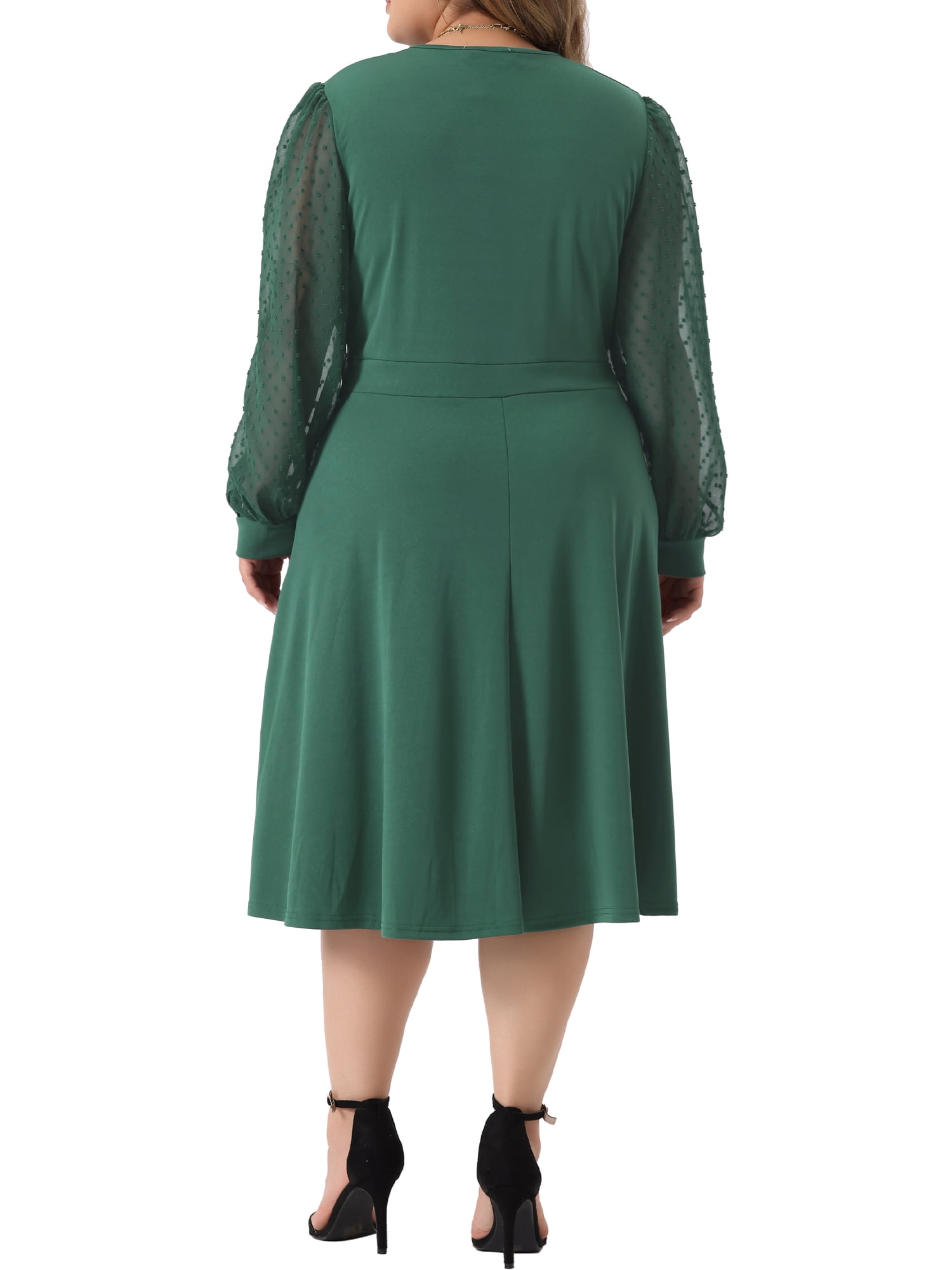 DARING DIVA Plus Size Swiss Dots Wrap V Neck Knee Length Dress 1X Green