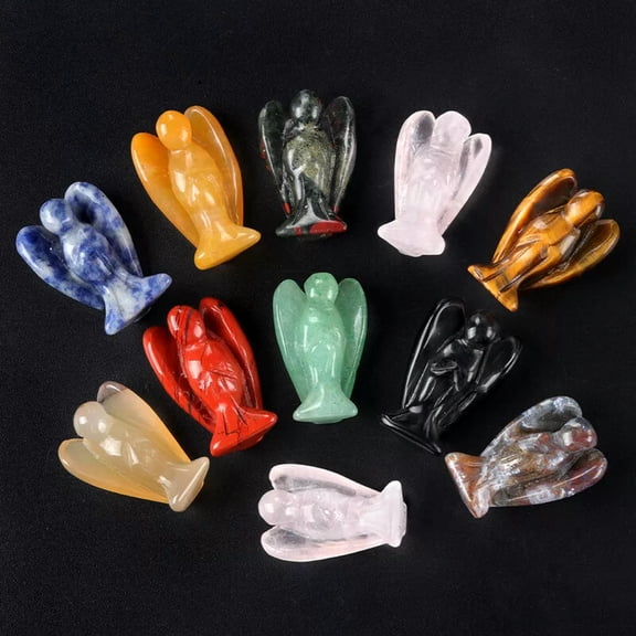 GKNET 10pcs 1" Natural Stone Quartz Crystal Carved Guardian Angel Figurine Statu