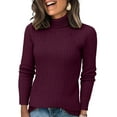 thumbnail image 2 of Turtleneck Sweaters for Women Fall Fitted Long Sleeve Ribbed Knit, Basic Casual Pullover Wine 2XL, 2 of 5