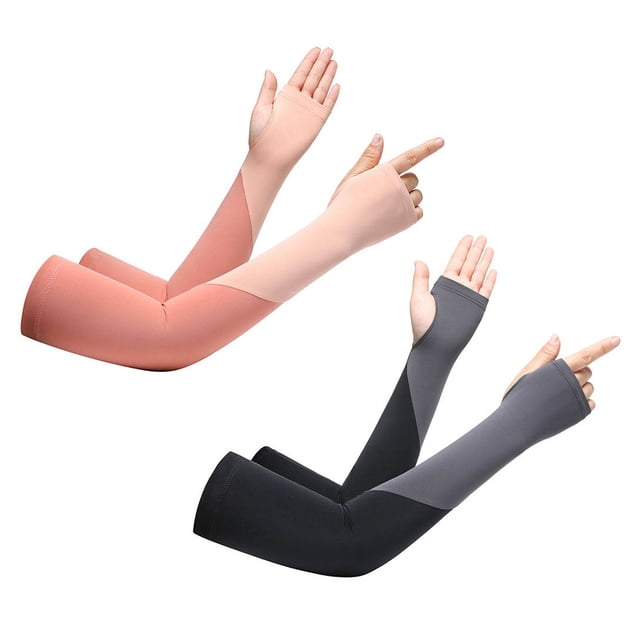 2 pares de protector solar de verano para mujer, manga de ciclismo, protector de brazo de seda helada, costura de dos colores, diseño de una pieza 579